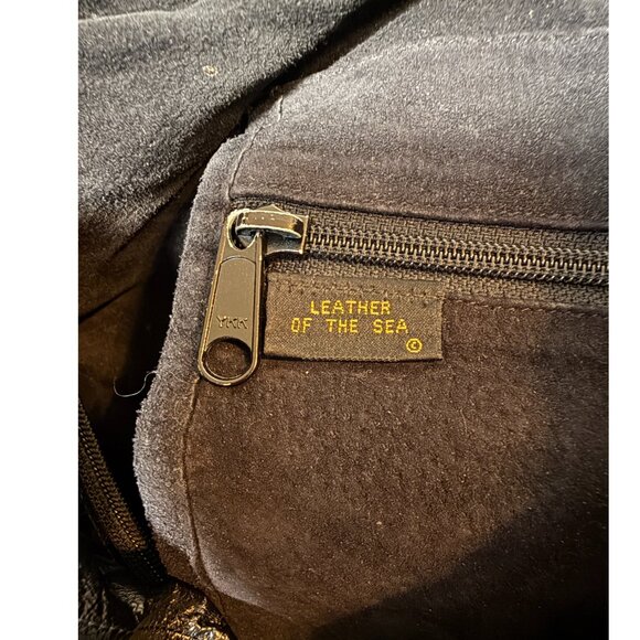 Vintage 1980s Leather of the Sea Black Eel Skin Crossbody Bag - Textured - Picture 2 of 4